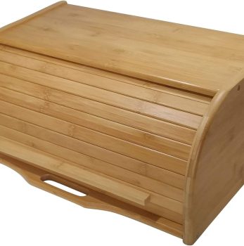 Large bread box bread basket wooden box storage boxes kitchen counter organizer, roll top breadbox. bread boxes for kitchen countertop. Bamboo wooden boxes. (Natural)